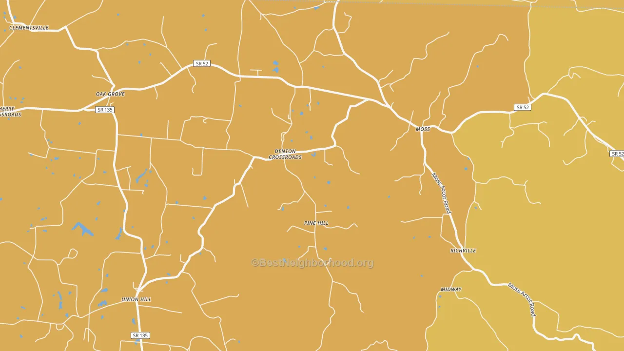 Map of the best neighborhoods in the 38575 area, with better matches in green and worse matches in red