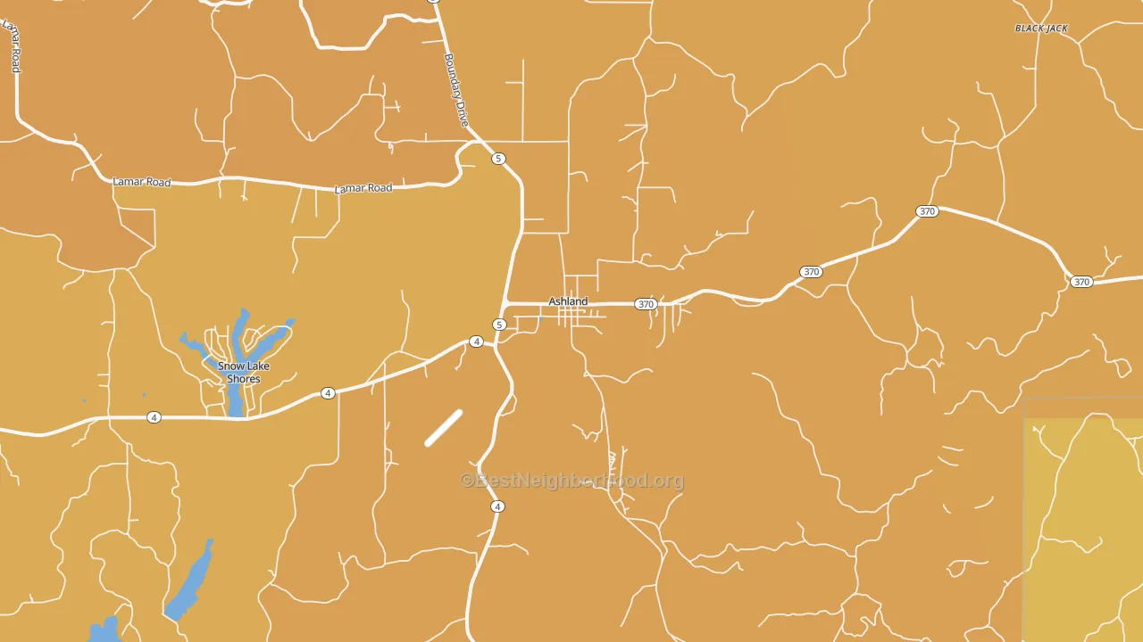 Map of the best neighborhoods in the 38603 area, with better matches in green and worse matches in red