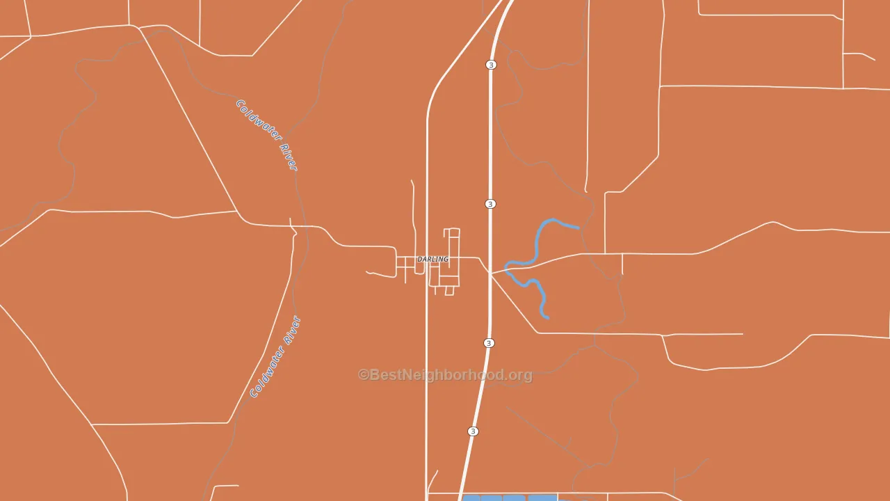 Map of the best neighborhoods in the 38623 area, with better matches in green and worse matches in red