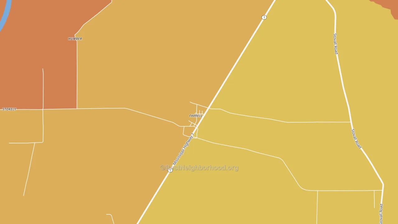 Map of the best neighborhoods in the 38630 area, with better matches in green and worse matches in red