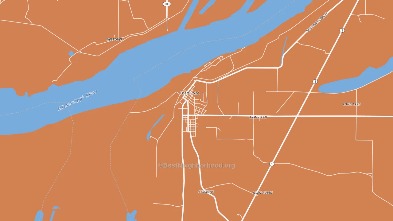 Map of the best neighborhoods in the 38631 area, with better matches in green and worse matches in red