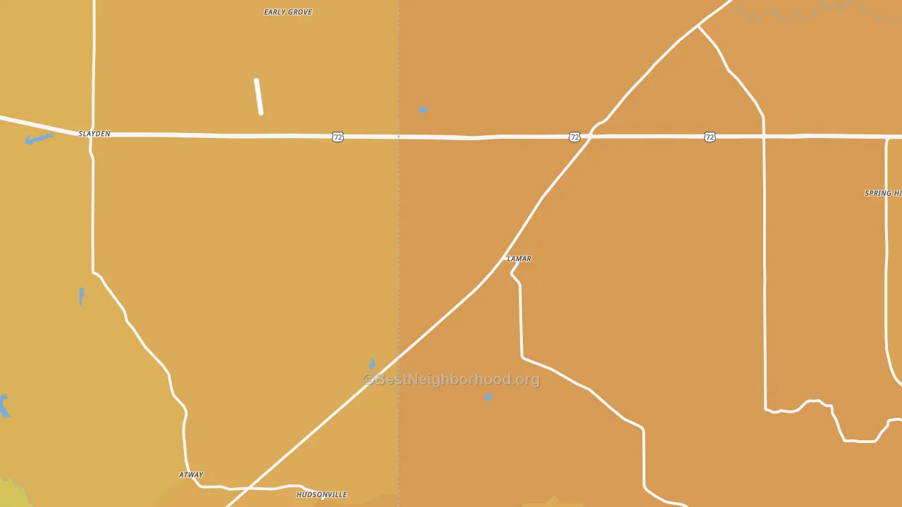 Map of the best neighborhoods in the 38642 area, with better matches in green and worse matches in red