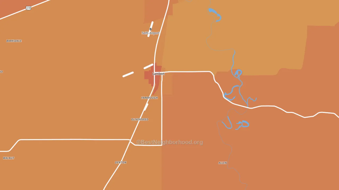 Map of the best neighborhoods in the 38643 area, with better matches in green and worse matches in red