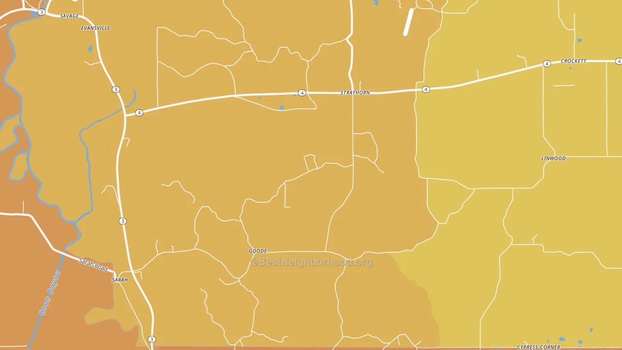 Map of the best neighborhoods in the 38665 area, with better matches in green and worse matches in red