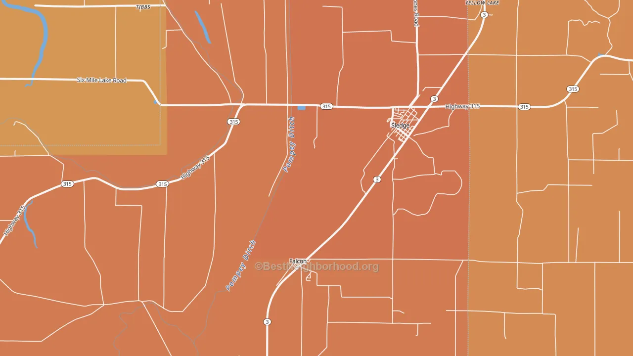Map of the best neighborhoods in the 38670 area, with better matches in green and worse matches in red
