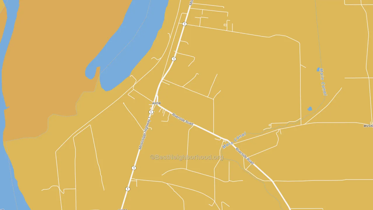 Map of the best neighborhoods in the 38723 area, with better matches in green and worse matches in red