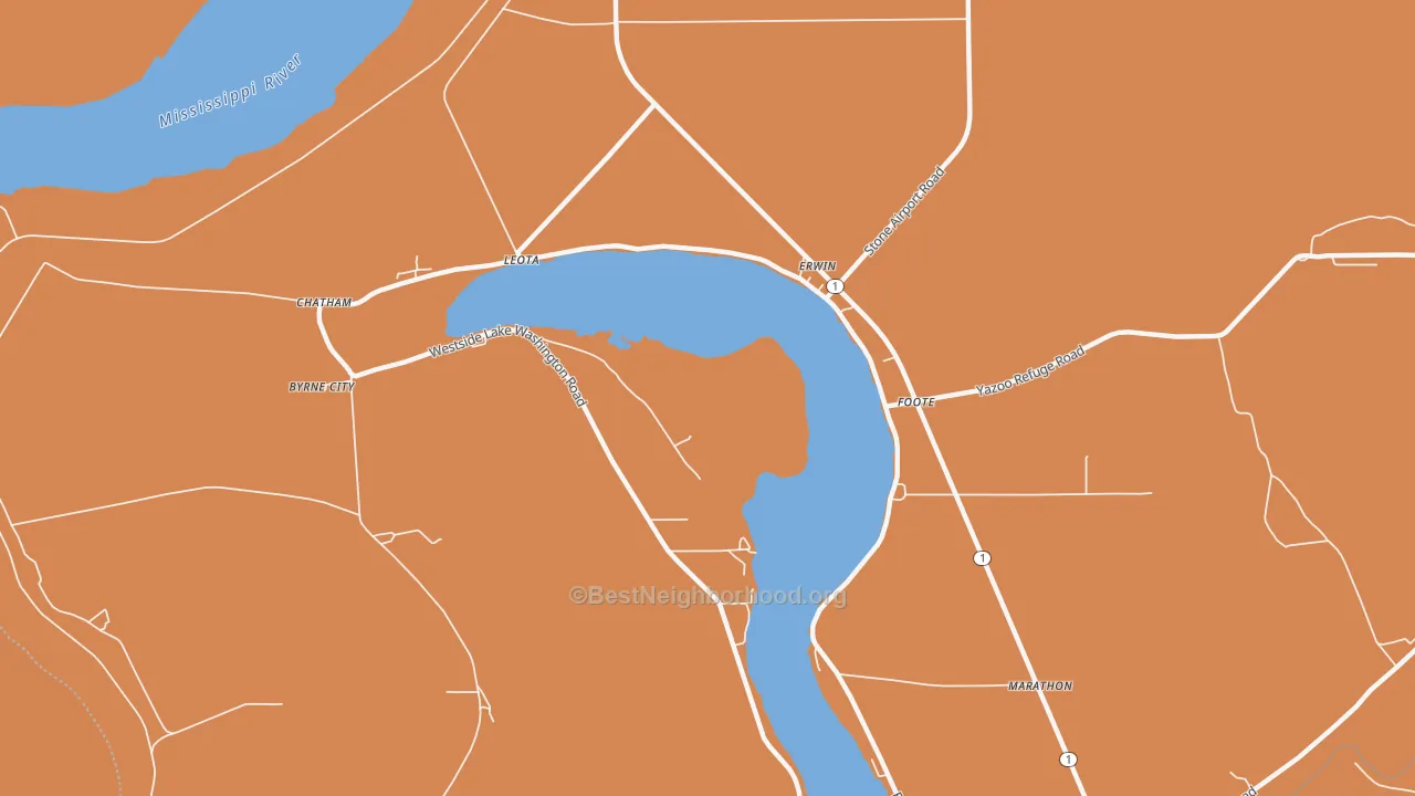 Map of the best neighborhoods in the 38731 area, with better matches in green and worse matches in red