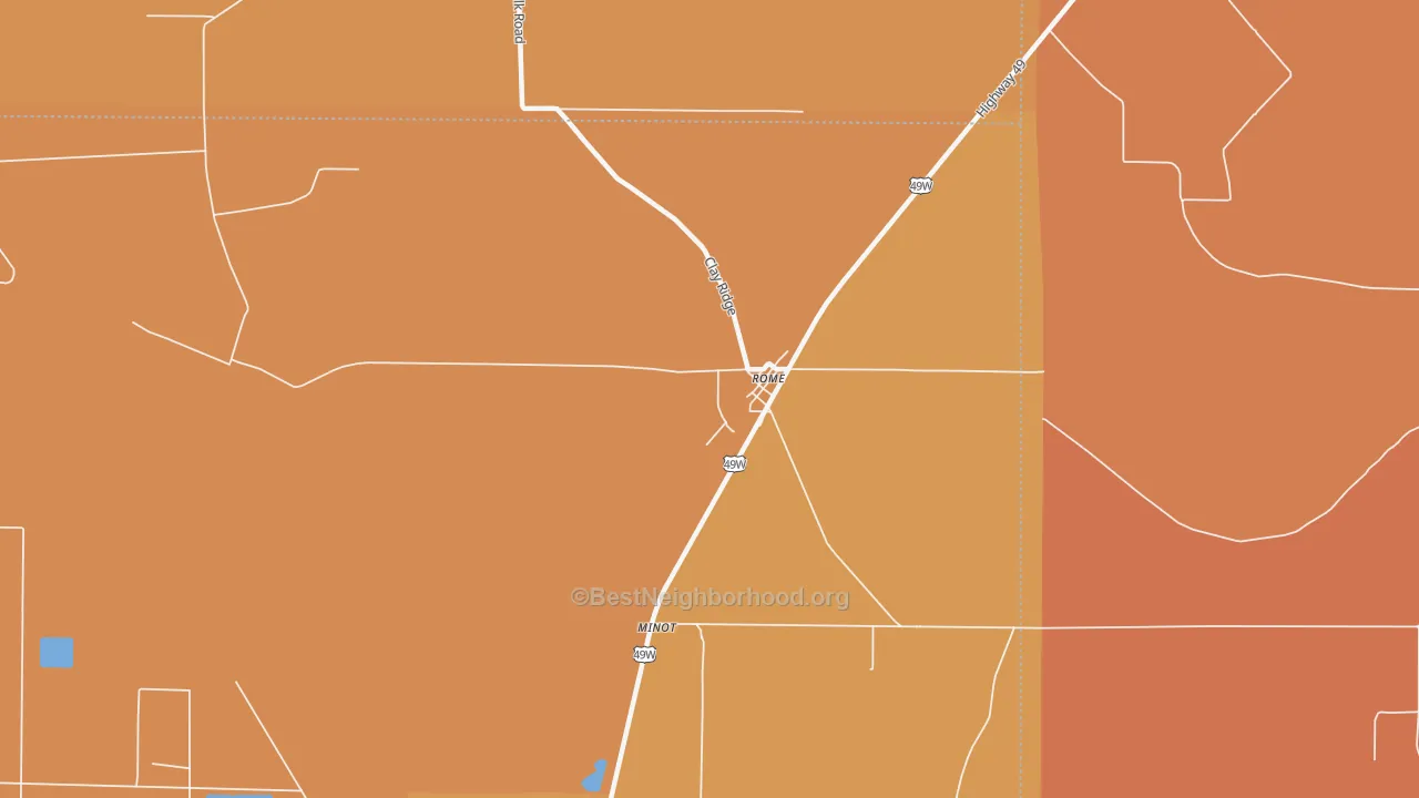 Map of the best neighborhoods in the 38768 area, with better matches in green and worse matches in red