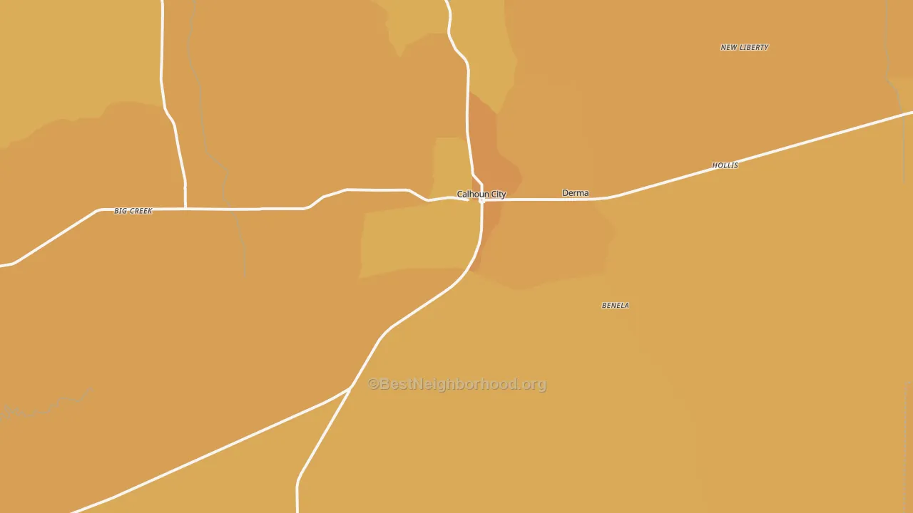 Map of the best neighborhoods in the 38916 area, with better matches in green and worse matches in red