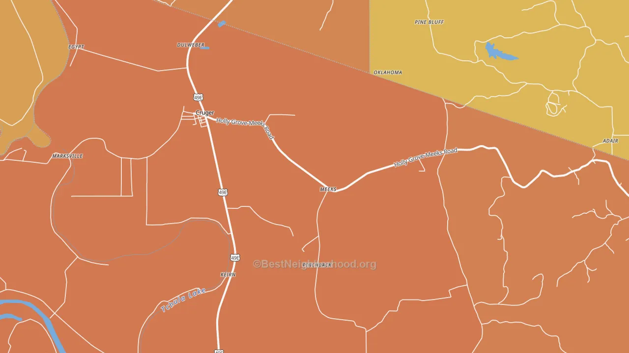 Map of the best neighborhoods in the 38924 area, with better matches in green and worse matches in red