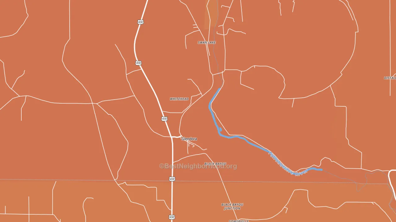 Map of the best neighborhoods in the 38928 area, with better matches in green and worse matches in red