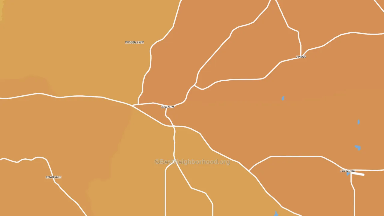 Map of the best neighborhoods in the 39039 area, with better matches in green and worse matches in red