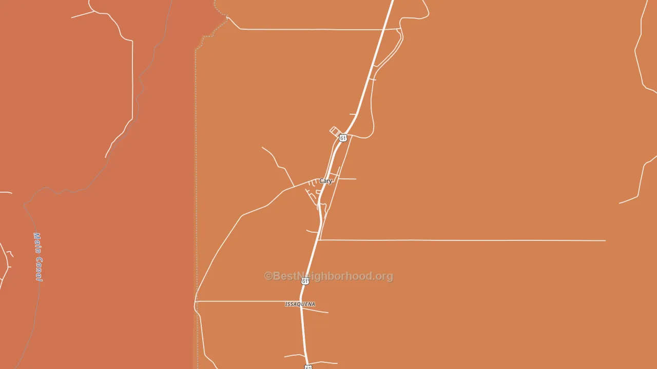 Map of the best neighborhoods in the 39054 area, with better matches in green and worse matches in red