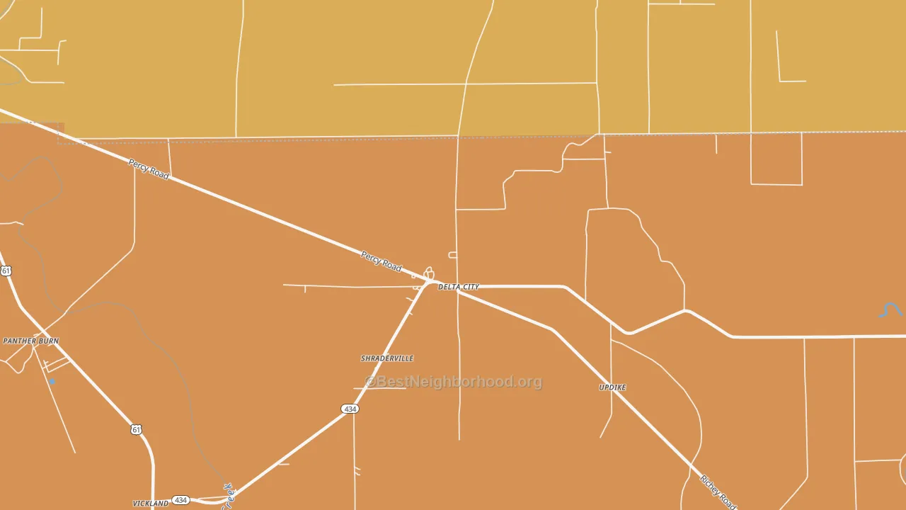 Map of the best neighborhoods in the 39061 area, with better matches in green and worse matches in red
