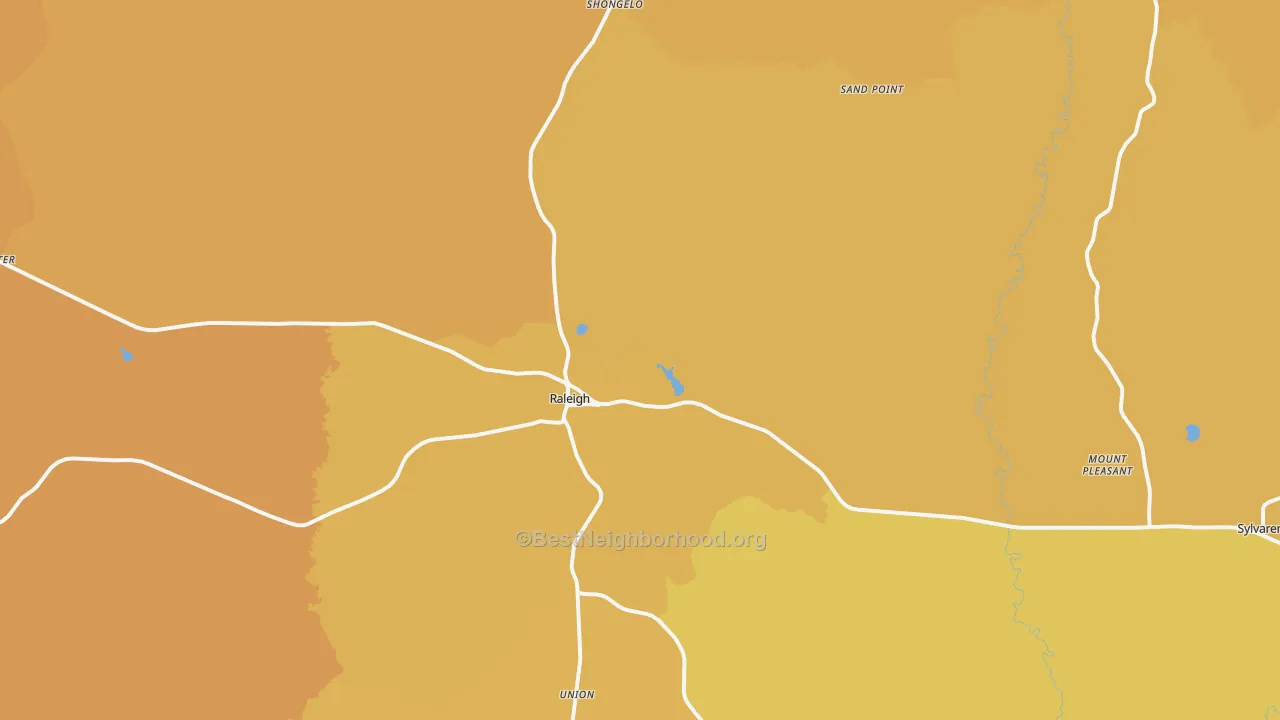 Map of the best neighborhoods in the 39153 area, with better matches in green and worse matches in red