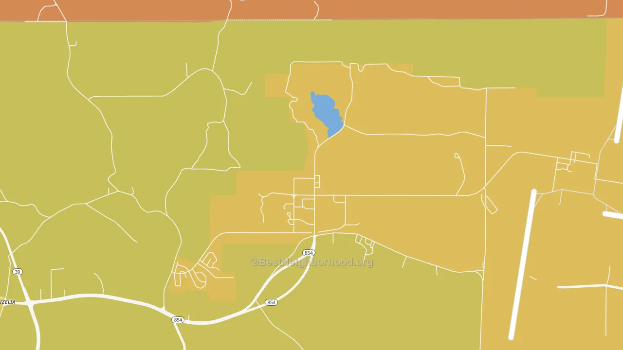 Map of the best neighborhoods in the 39309 area, with better matches in green and worse matches in red