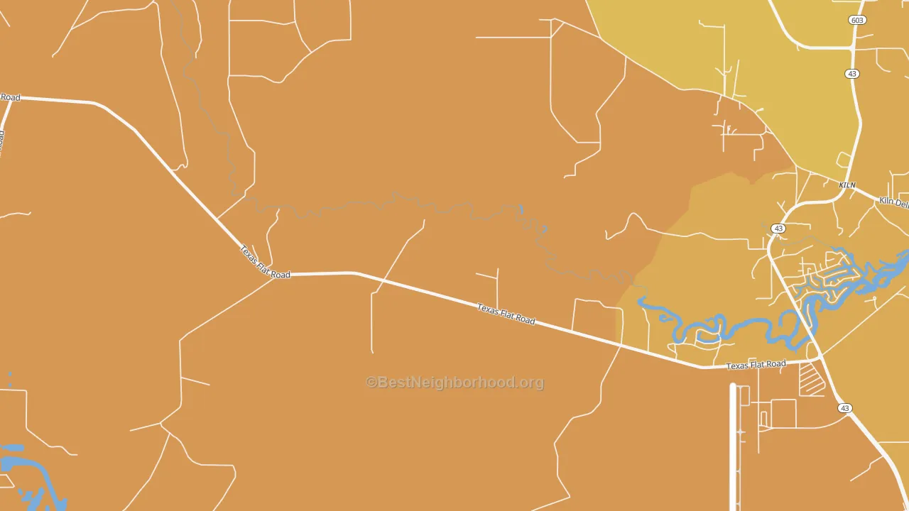 Map of the best neighborhoods in the 39521 area, with better matches in green and worse matches in red