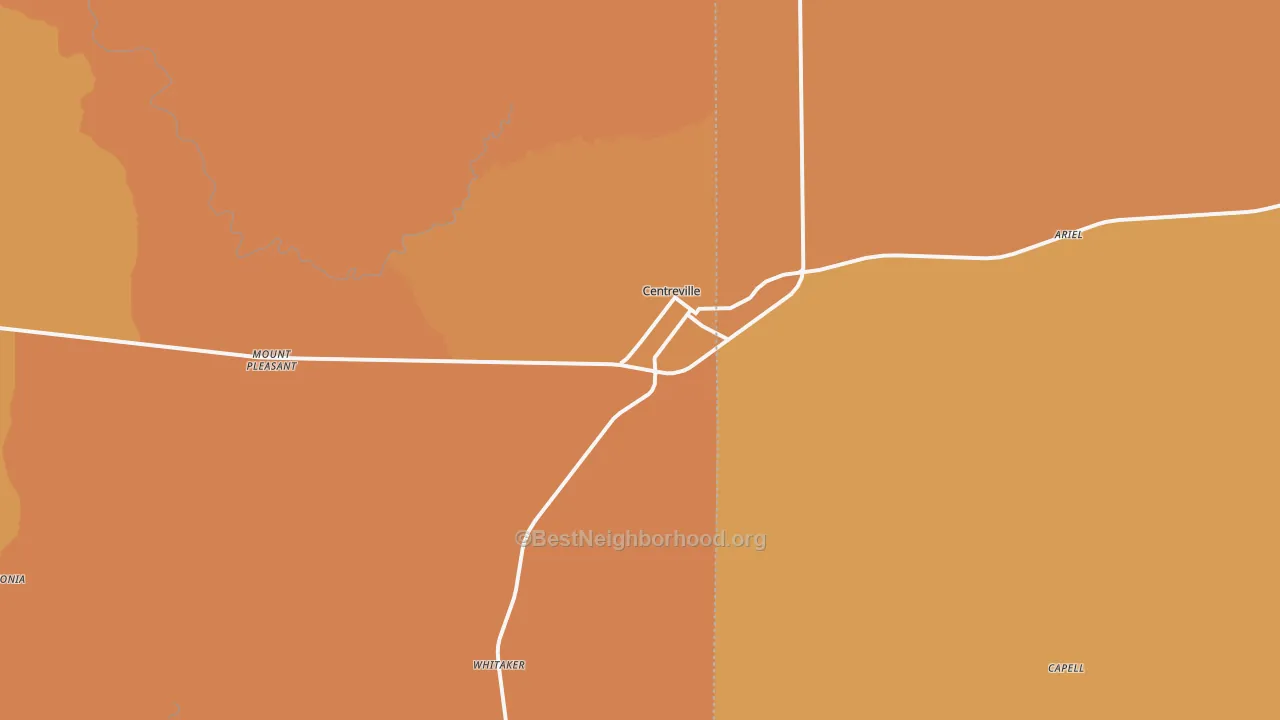 Map of the best neighborhoods in the 39631 area, with better matches in green and worse matches in red
