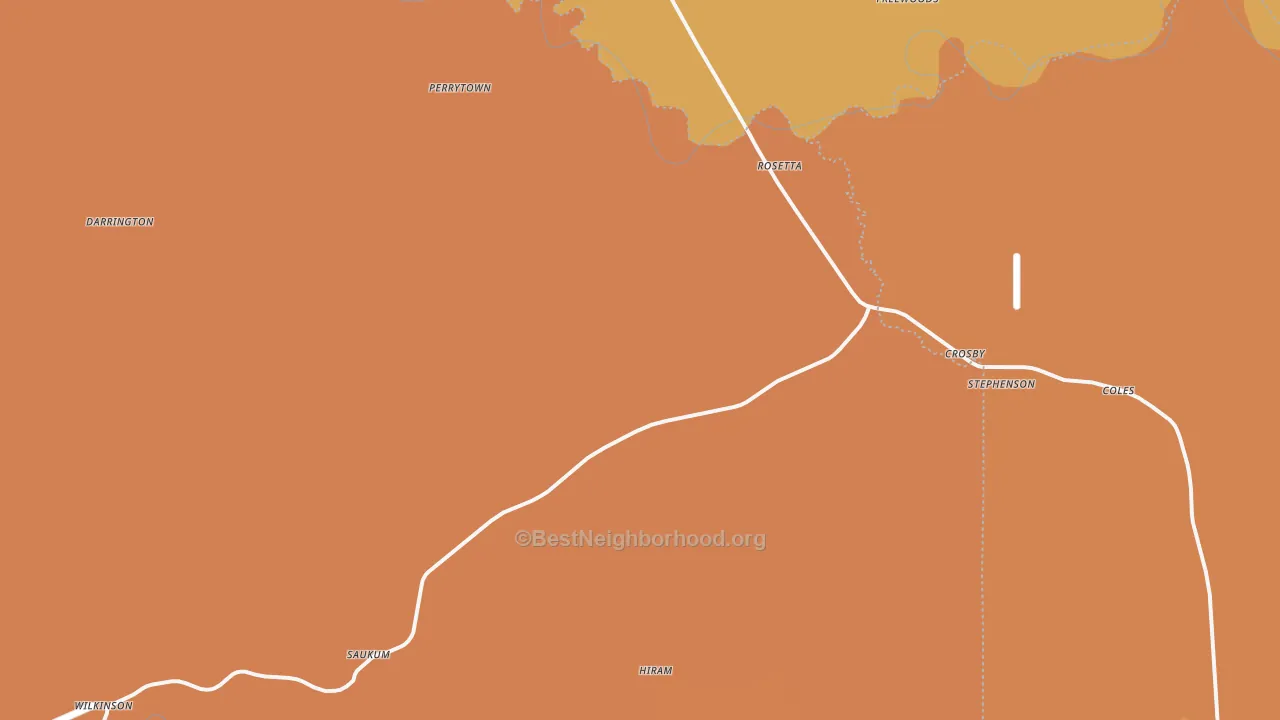 Map of the best neighborhoods in the 39633 area, with better matches in green and worse matches in red
