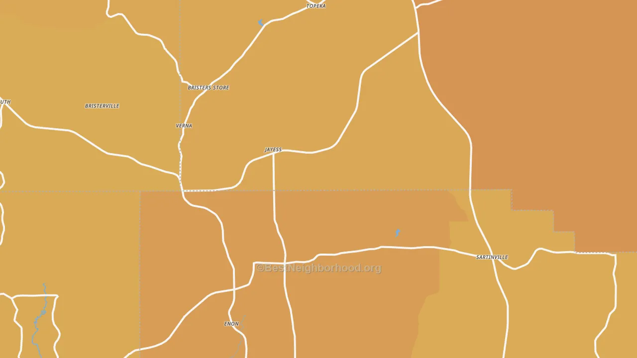 Map of the best neighborhoods in the 39641 area, with better matches in green and worse matches in red