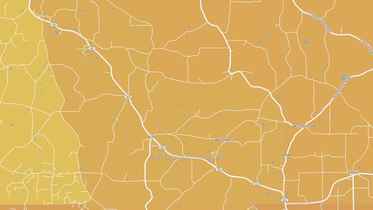 Map of the best neighborhoods in the 39662 area, with better matches in green and worse matches in red