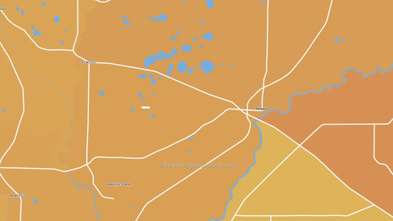 Map of the best neighborhoods in the 39870 area, with better matches in green and worse matches in red