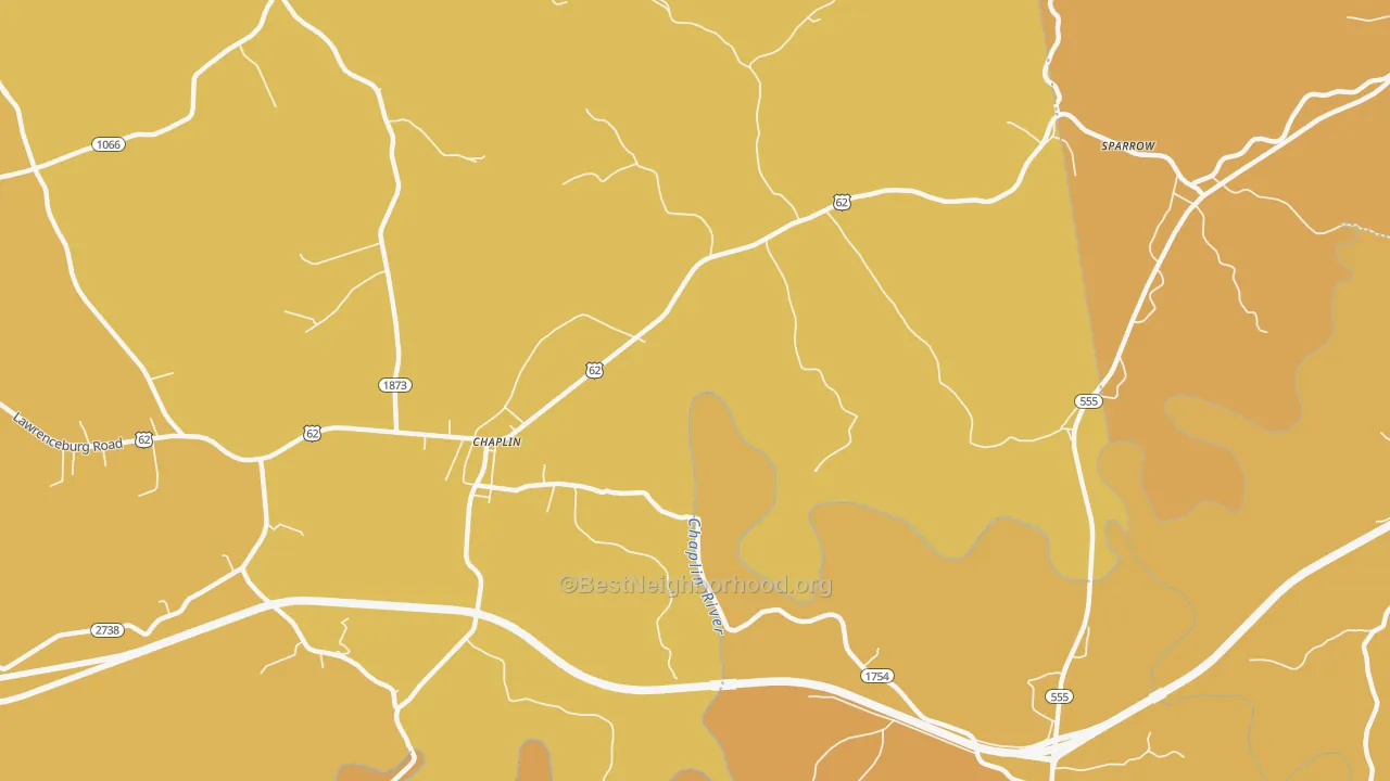 Map of the best neighborhoods in the 40012 area, with better matches in green and worse matches in red