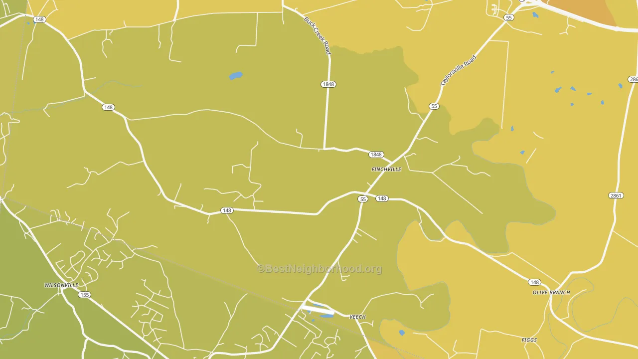 Map of the best neighborhoods in the 40022 area, with better matches in green and worse matches in red