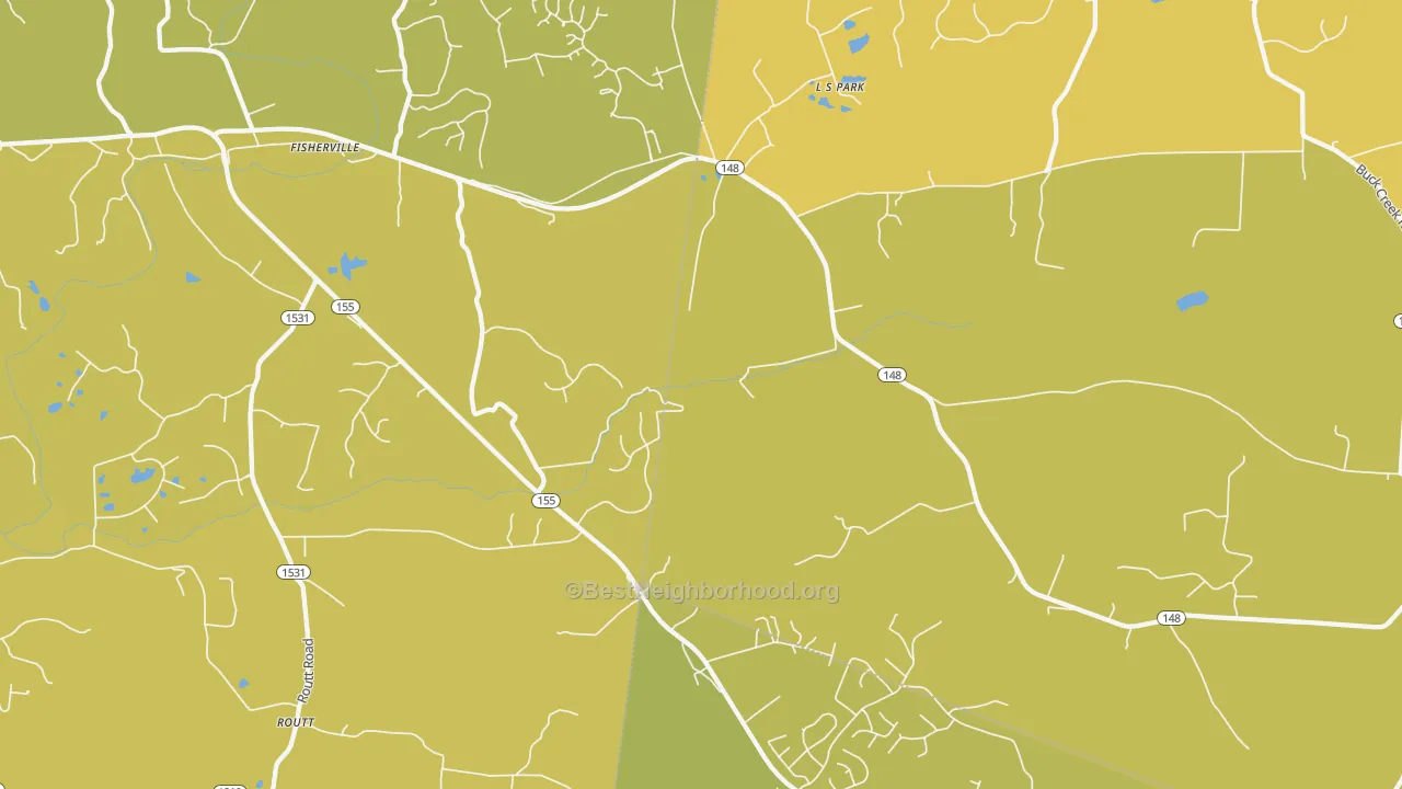 Map of the best neighborhoods in the 40023 area, with better matches in green and worse matches in red