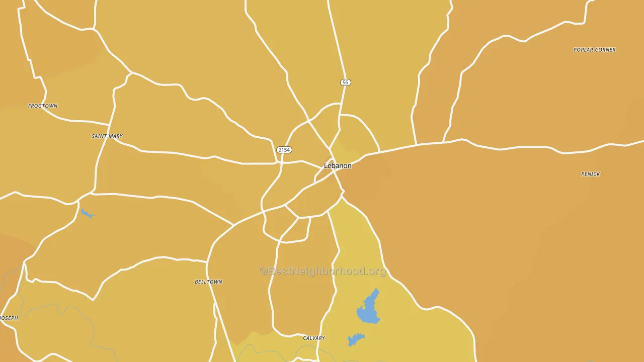 Map of the best neighborhoods in the 40033 area, with better matches in green and worse matches in red