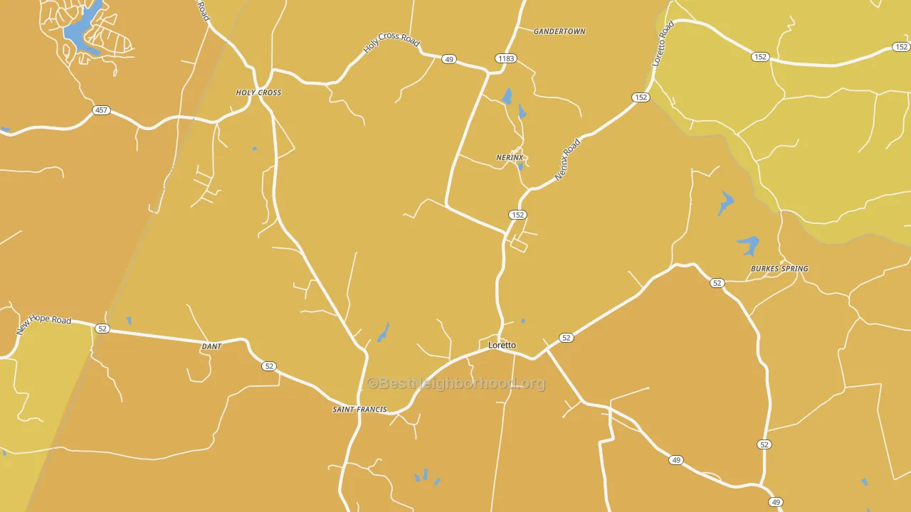 Map of the best neighborhoods in the 40037 area, with better matches in green and worse matches in red