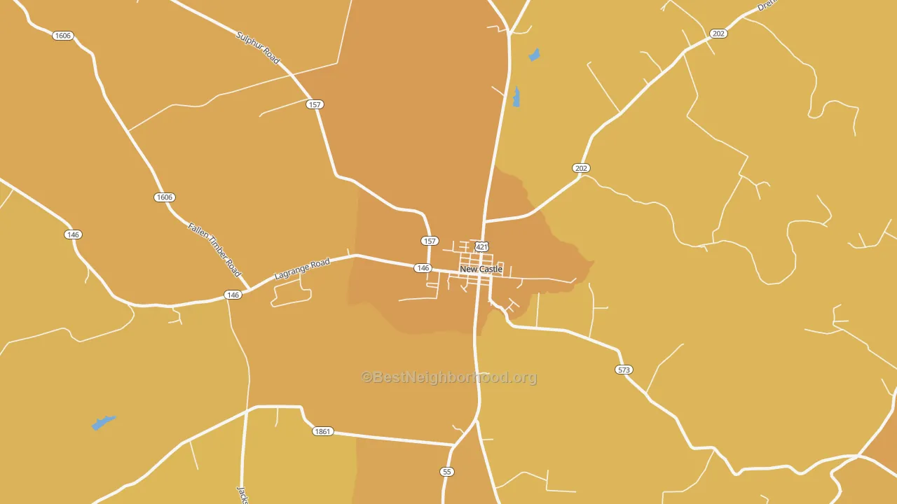 Map of the best neighborhoods in the 40050 area, with better matches in green and worse matches in red