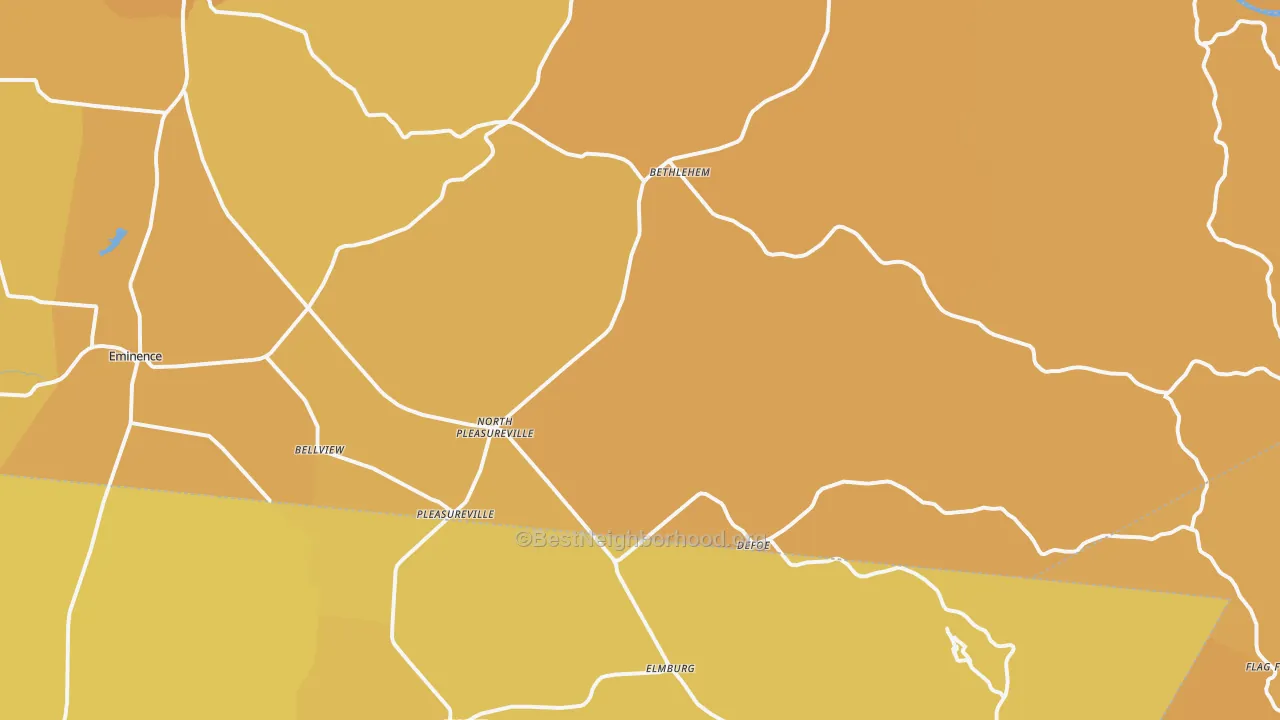 Map of the best neighborhoods in the 40057 area, with better matches in green and worse matches in red