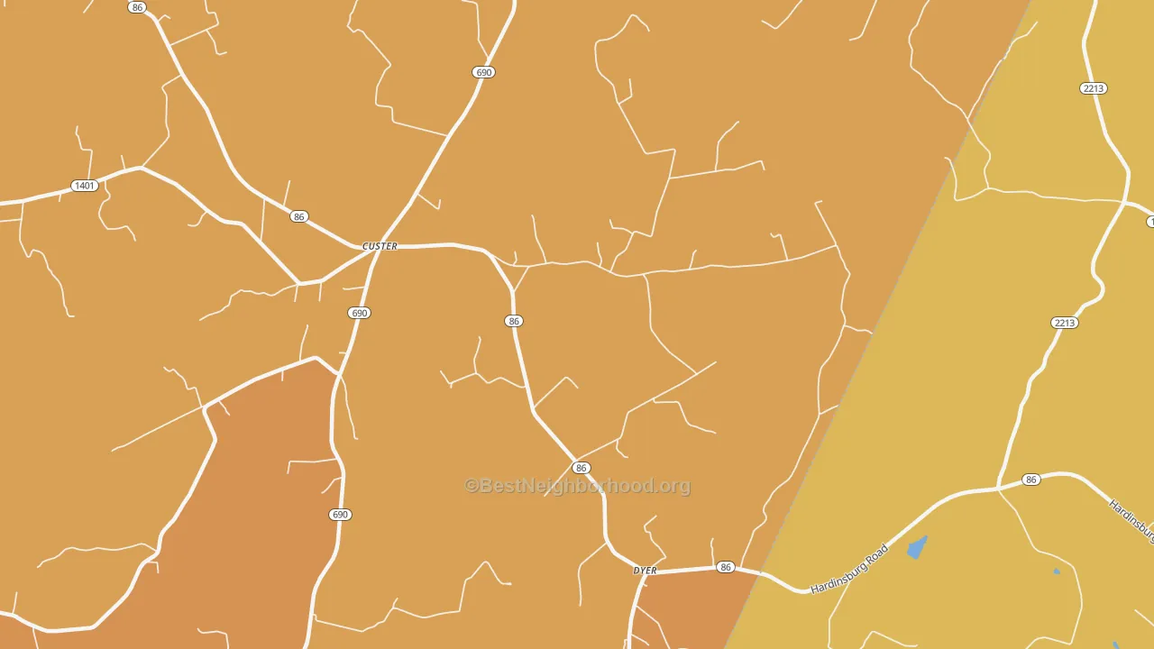 Map of the best neighborhoods in the 40115 area, with better matches in green and worse matches in red