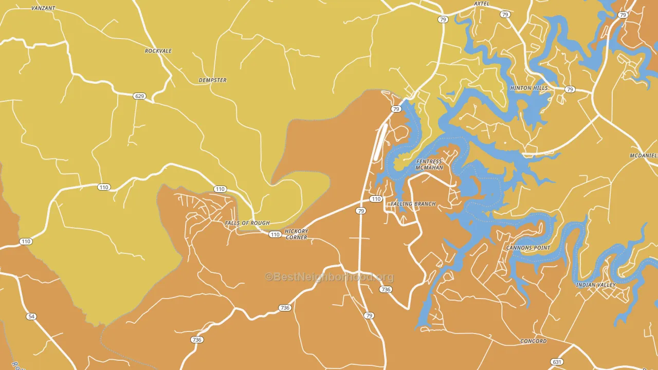 Map of the best neighborhoods in the 40119 area, with better matches in green and worse matches in red