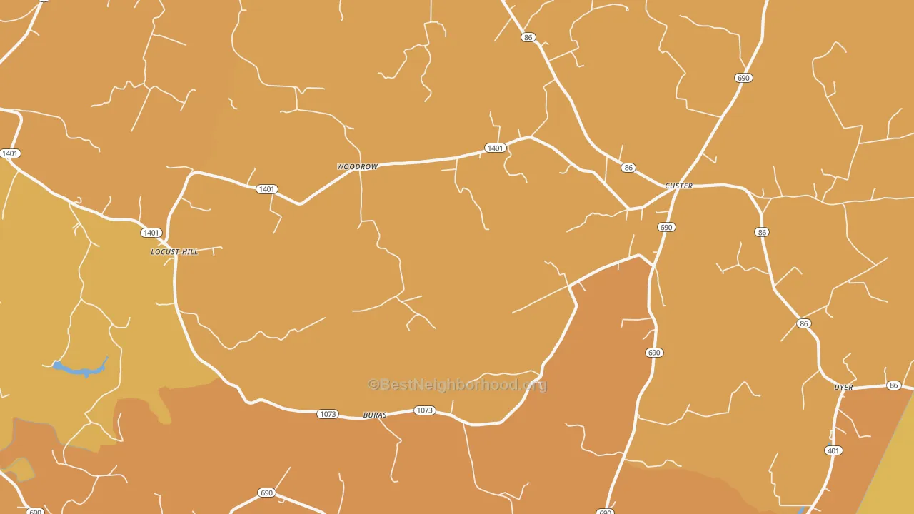 Map of the best neighborhoods in the 40140 area, with better matches in green and worse matches in red
