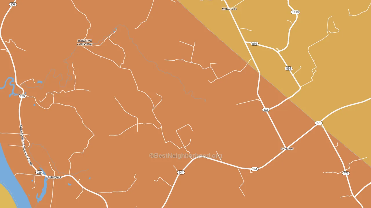 Map of the best neighborhoods in the 40171 area, with better matches in green and worse matches in red