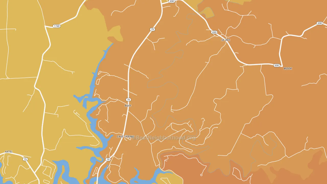 Map of the best neighborhoods in the 40178 area, with better matches in green and worse matches in red