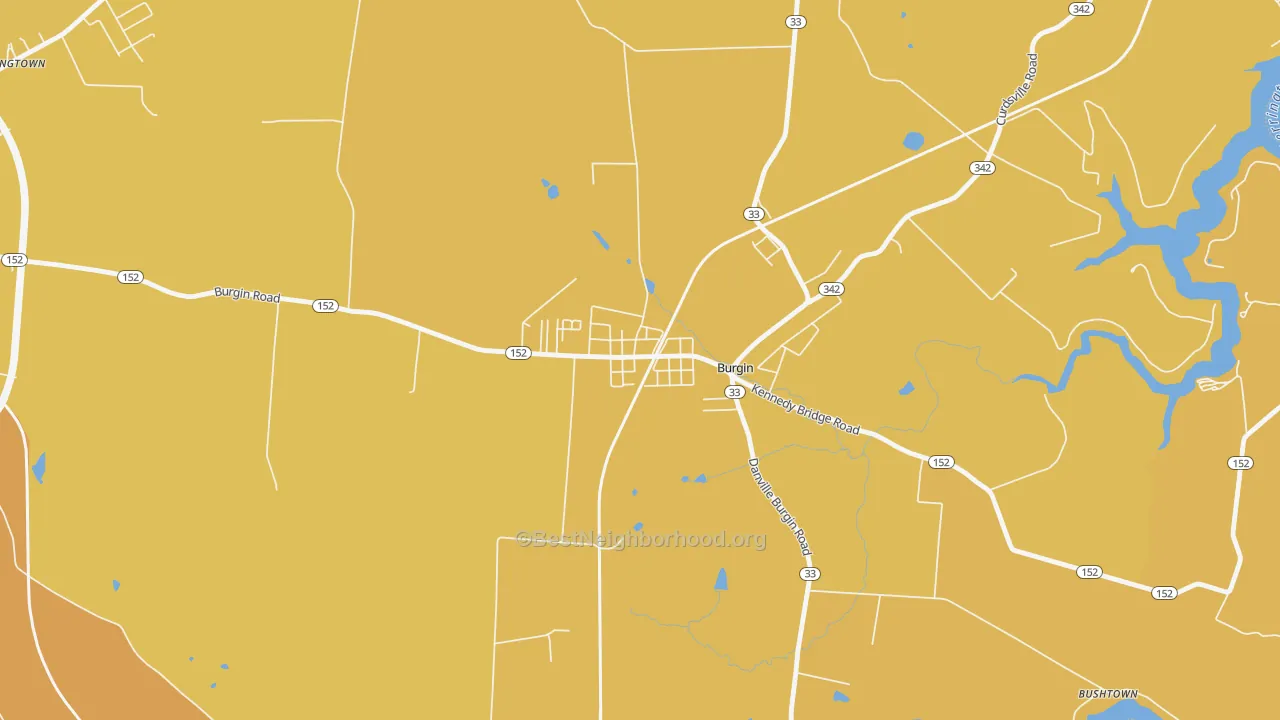 Map of the best neighborhoods in the 40310 area, with better matches in green and worse matches in red