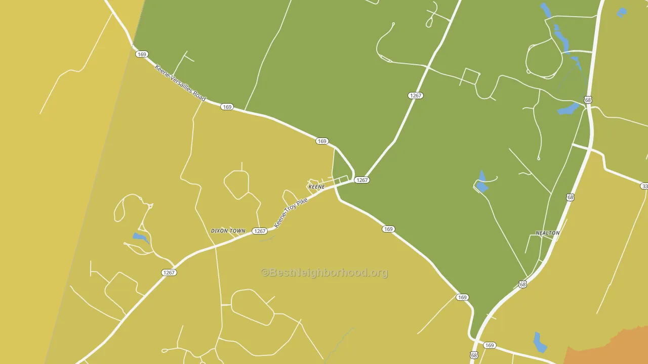 Map of the best neighborhoods in the 40339 area, with better matches in green and worse matches in red