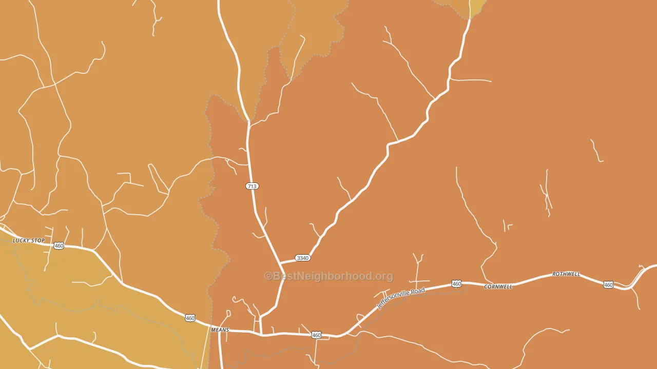 Map of the best neighborhoods in the 40346 area, with better matches in green and worse matches in red
