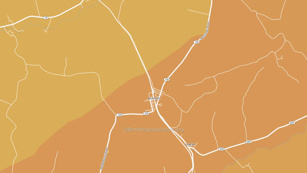 Map of the best neighborhoods in the 40448 area, with better matches in green and worse matches in red