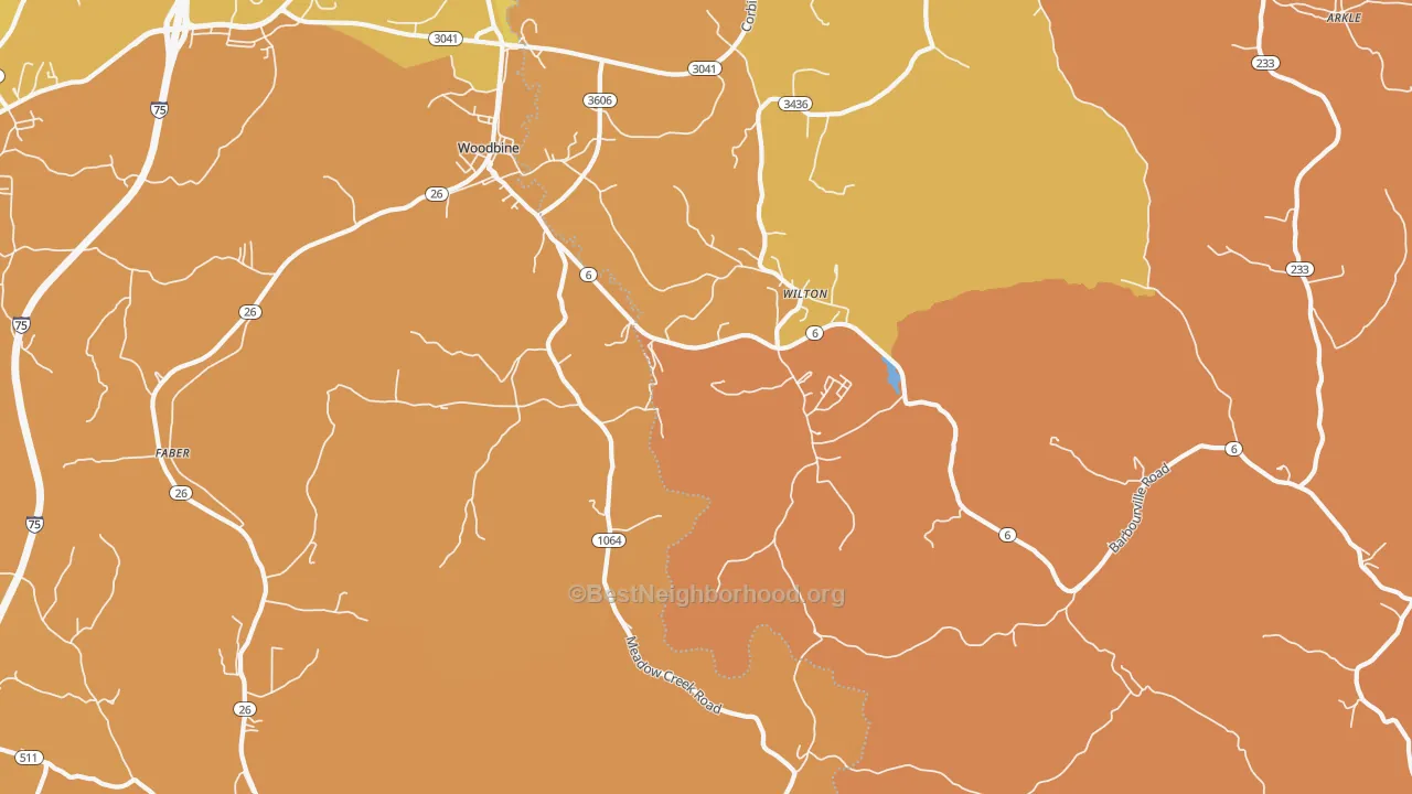 Map of the best neighborhoods in the 40771 area, with better matches in green and worse matches in red