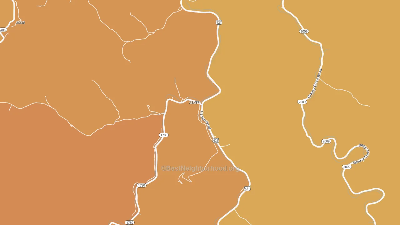 Map of the best neighborhoods in the 40803 area, with better matches in green and worse matches in red