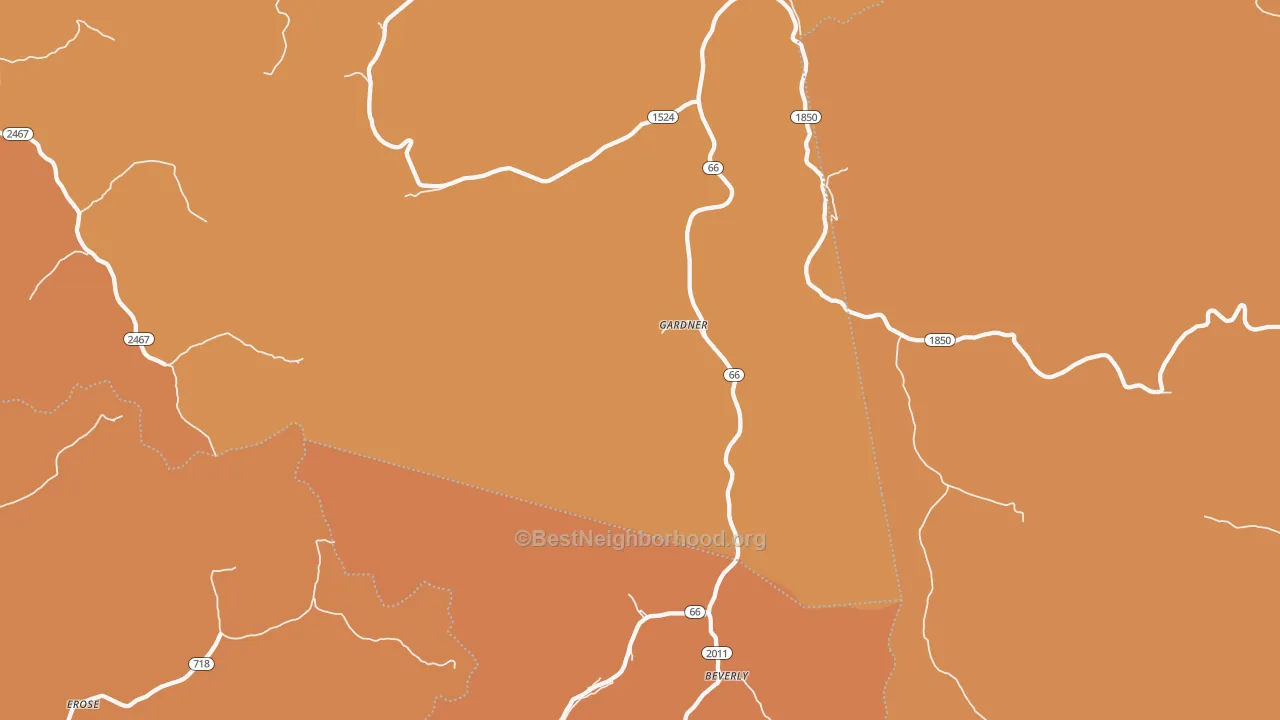 Map of the best neighborhoods in the 40913 area, with better matches in green and worse matches in red