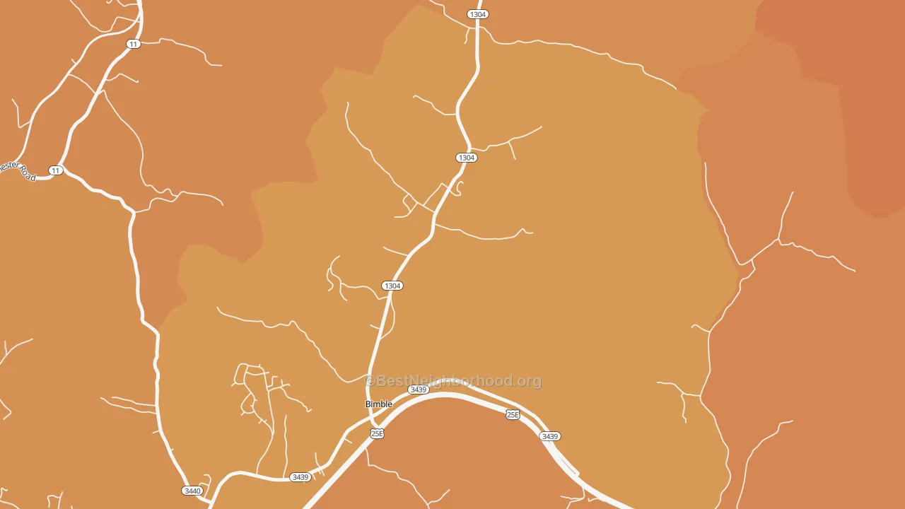 Map of the best neighborhoods in the 40915 area, with better matches in green and worse matches in red