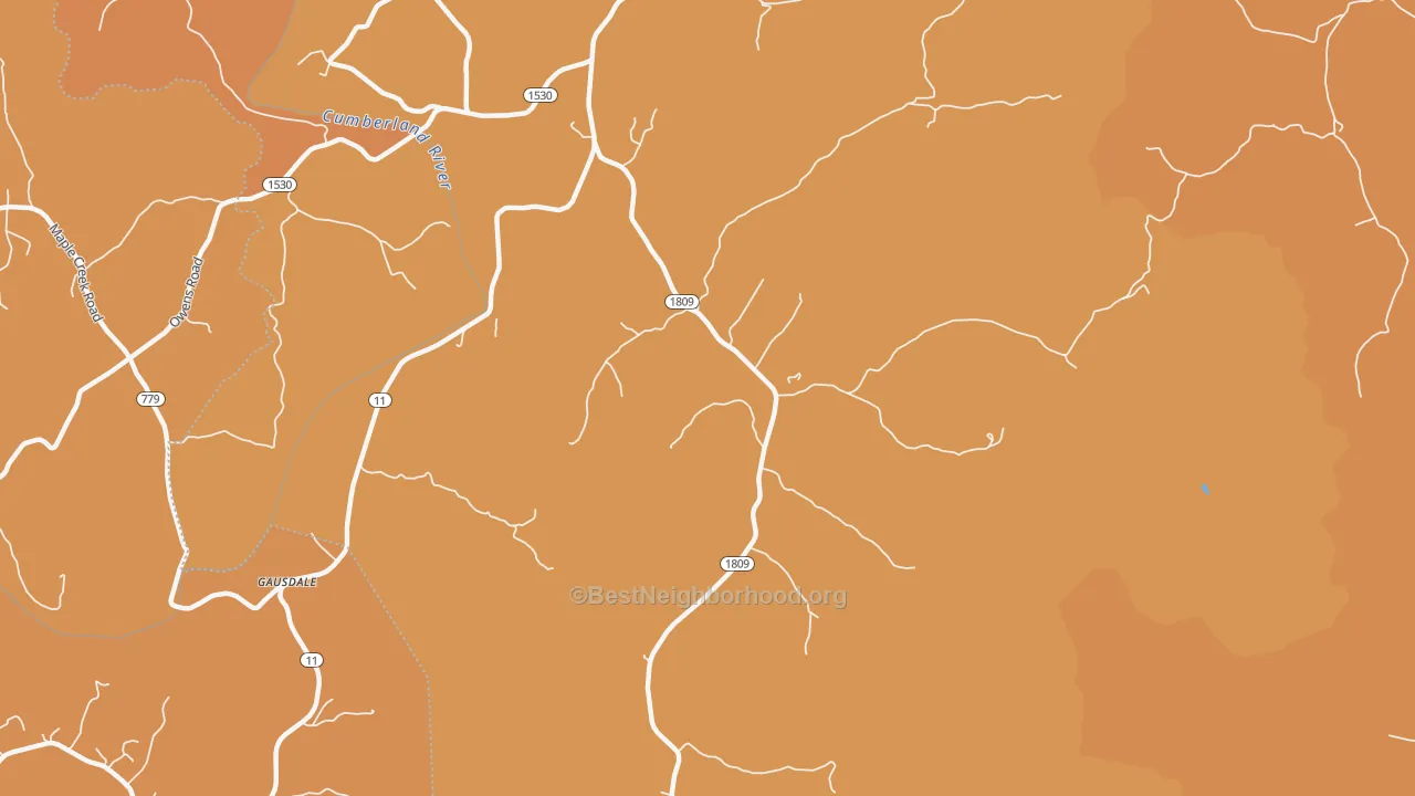 Map of the best neighborhoods in the 40921 area, with better matches in green and worse matches in red
