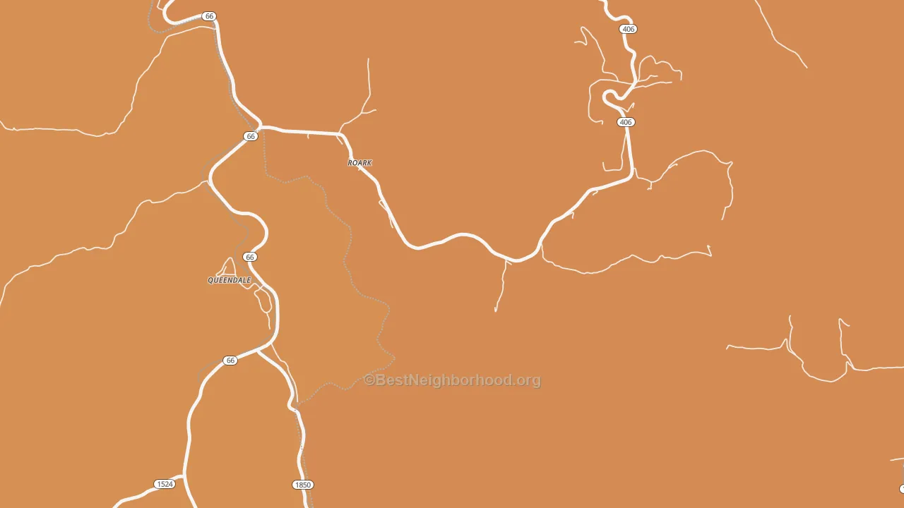 Map of the best neighborhoods in the 40979 area, with better matches in green and worse matches in red