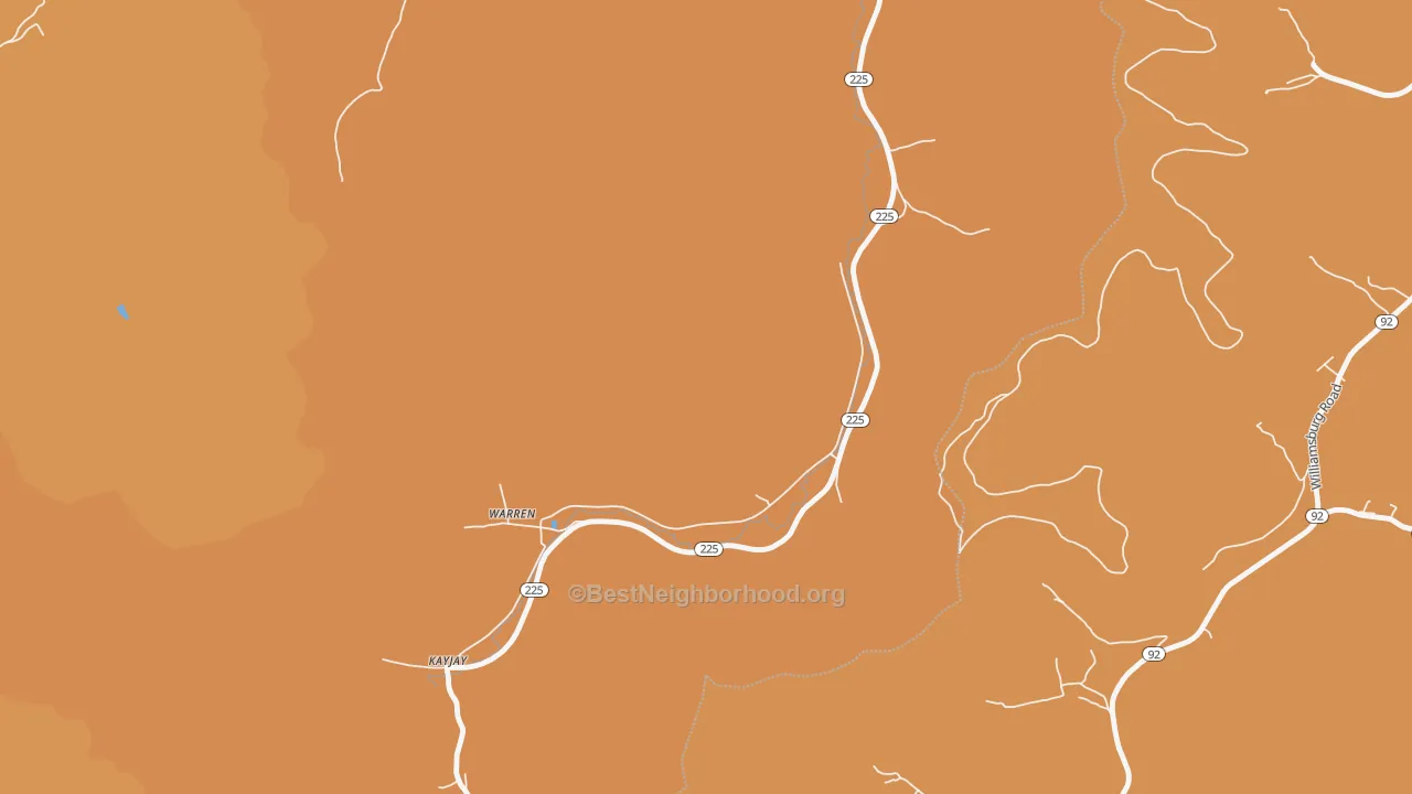 Map of the best neighborhoods in the 40995 area, with better matches in green and worse matches in red