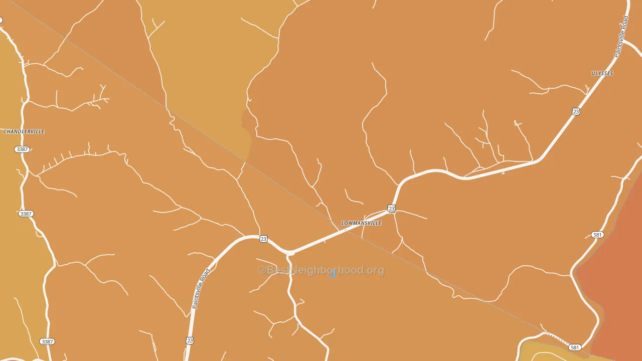 Map of the best neighborhoods in the 41232 area, with better matches in green and worse matches in red